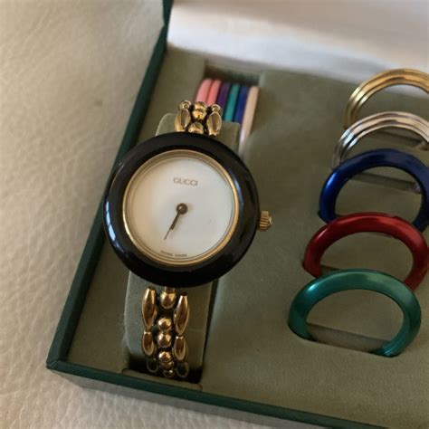 vintage gucci watch women's interchangeable|gucci watch with changeable bezels.